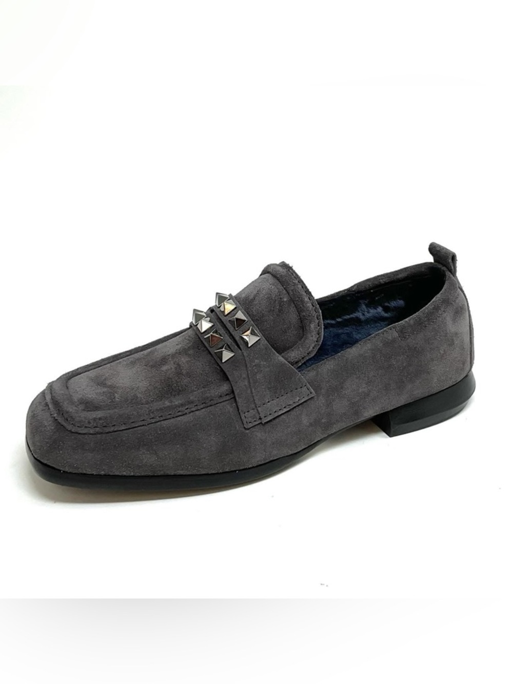 New Homers Artisan LENA Crosta Lavagna Suede Loafers, w Genuine Sheepskin US 7.5